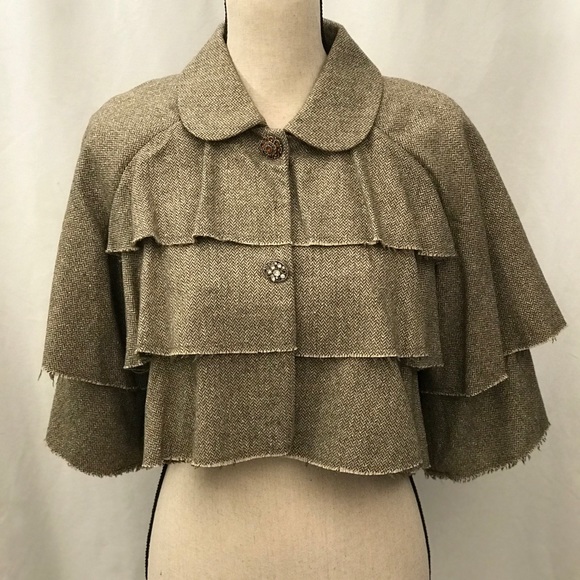 Elevenses Cape Shrug Crop Fringe Silk Wool Size 8